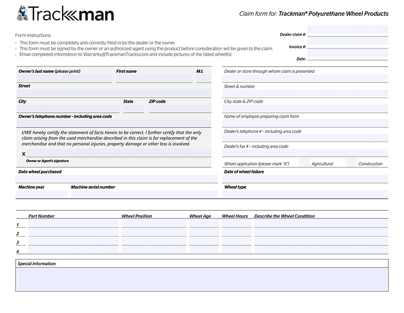 Trackman Poly Wheel warranty claim form